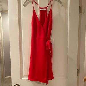 Red Amanda Uprichard wrap dress.